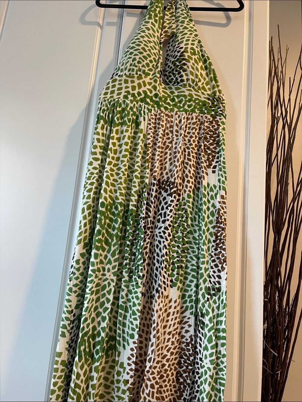 Banana Republic Green and Brown Printed Halter Maxi Skirt Medium